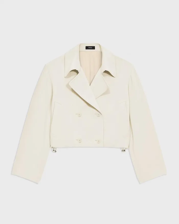 Women Theory Outerwear DoubleBreasted Crop Trench In Admiral Crepe Rice