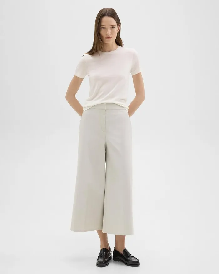 Women Theory Pants Cropped WideLeg Pant In Neoteric Twill Limestone