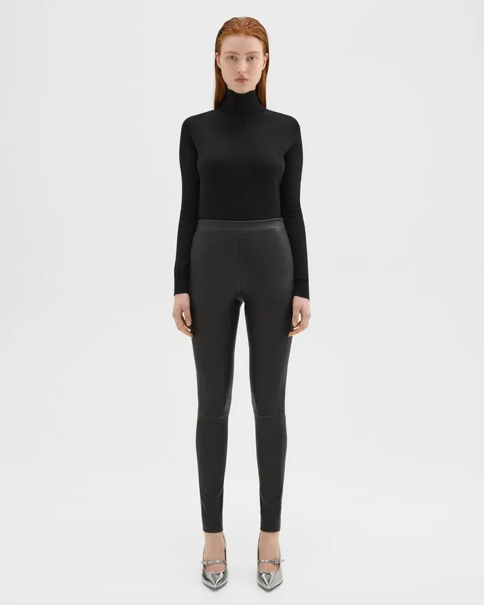 Women Theory Pants HighWaist Legging In Leather Black