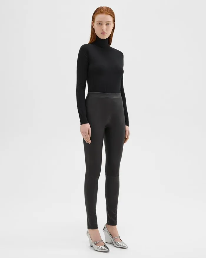 Women Theory Pants HighWaist Legging In Leather Black