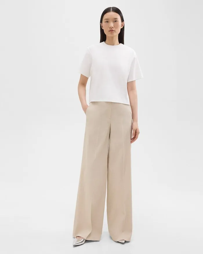 Women Theory Pants HighWaist WideLeg Pant In Good Linen Straw