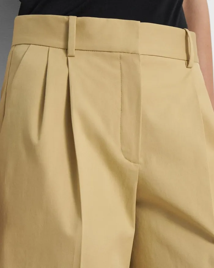 Women Theory Pants Pleated Short In Stretch Cotton Twill Tuscan