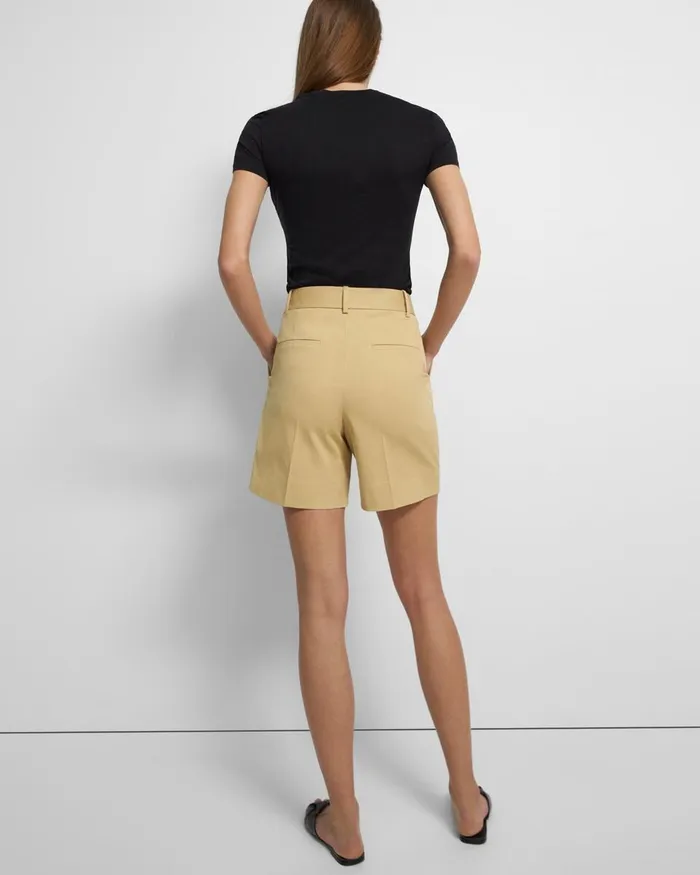 Women Theory Pants Pleated Short In Stretch Cotton Twill Tuscan