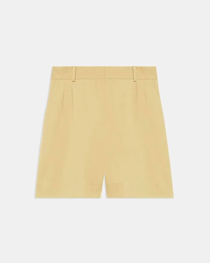 Women Theory Pants Pleated Short In Stretch Cotton Twill Tuscan