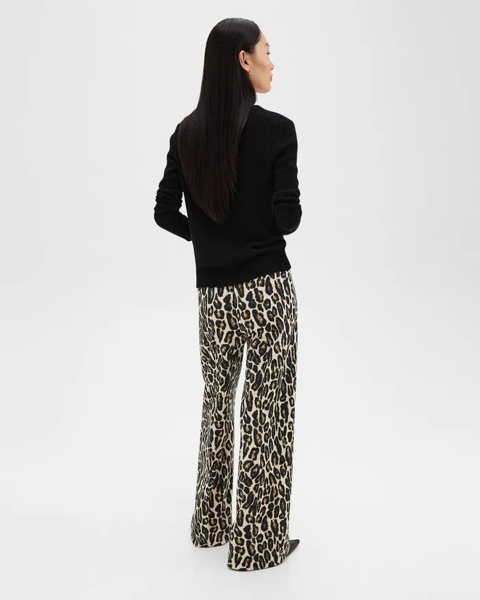 Women Theory Pants Relaxed Straight Pant In Stretch Leopard Wool Beige Multi