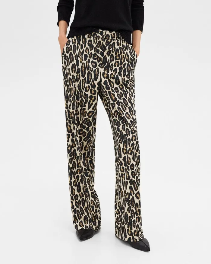 Women Theory Pants Relaxed Straight Pant In Stretch Leopard Wool Beige Multi