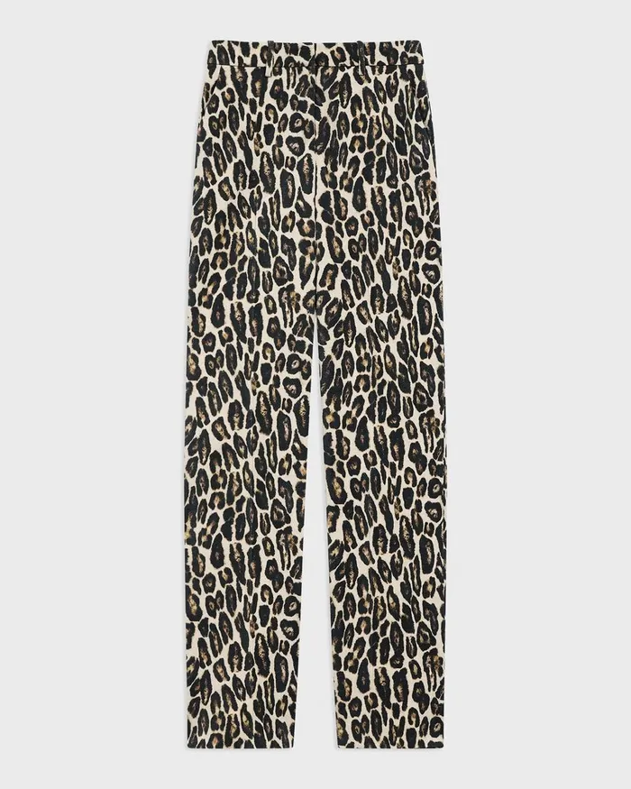 Women Theory Pants Relaxed Straight Pant In Stretch Leopard Wool Beige Multi