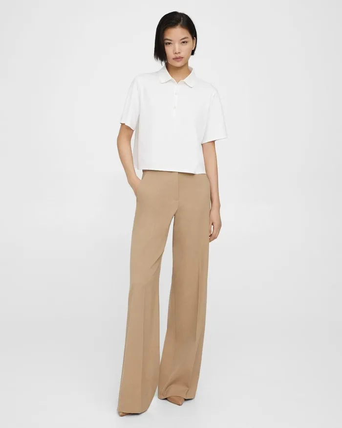Women Theory Pants WideLeg Pant In Textured Gabardine Palomino