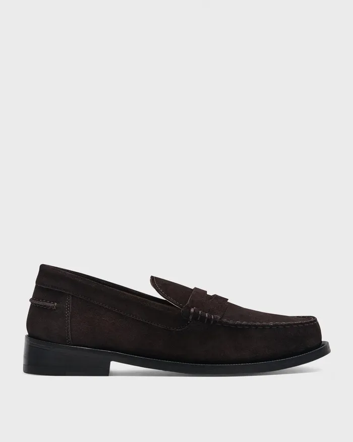 Women Theory Shoes City Loafer In Suede Hickory