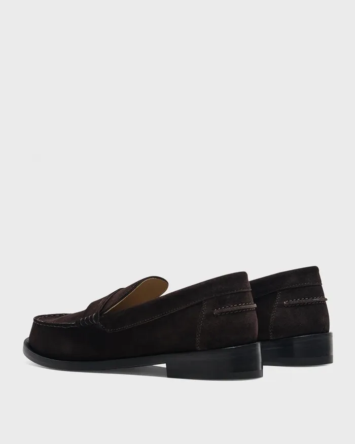 Women Theory Shoes City Loafer In Suede Hickory