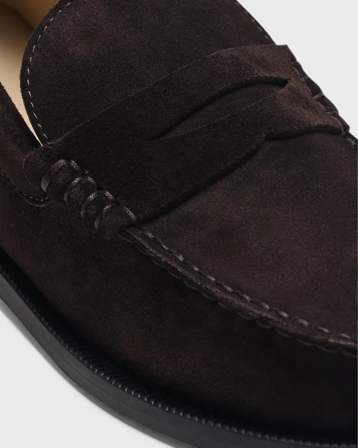 Women Theory Shoes City Loafer In Suede Hickory