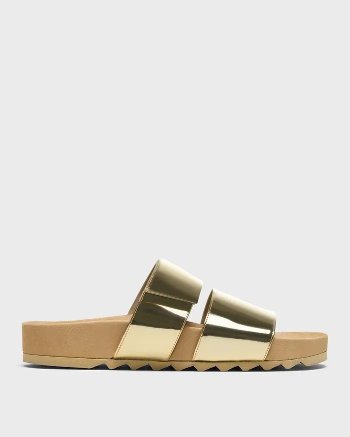 Women Theory Shoes Slide Sandals In Metallic Leather Light Gold