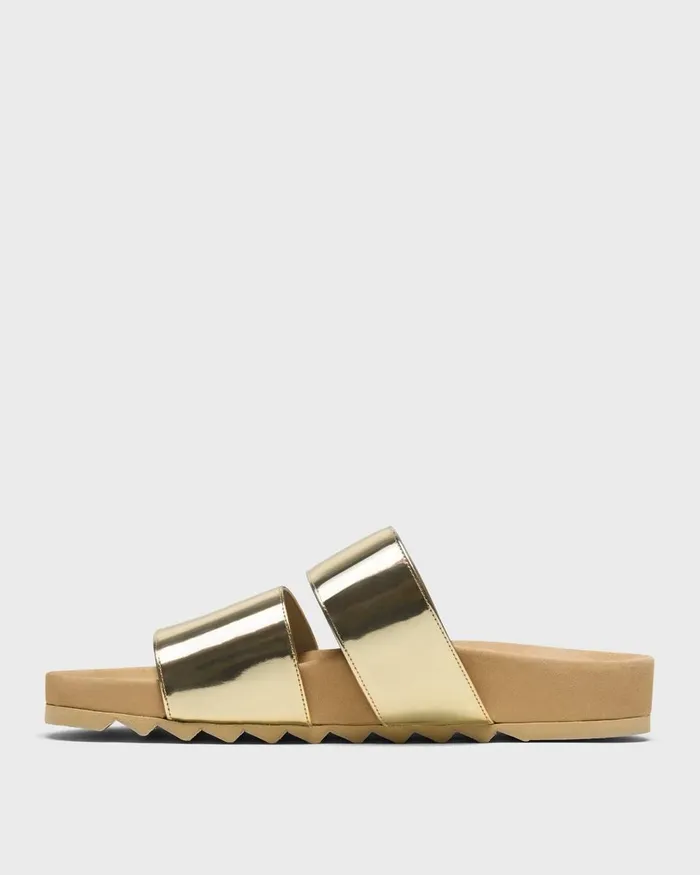 Women Theory Shoes Slide Sandals In Metallic Leather Light Gold