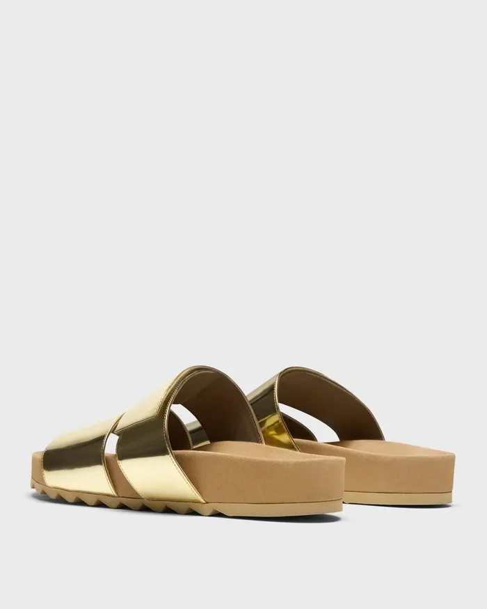 Women Theory Shoes Slide Sandals In Metallic Leather Light Gold