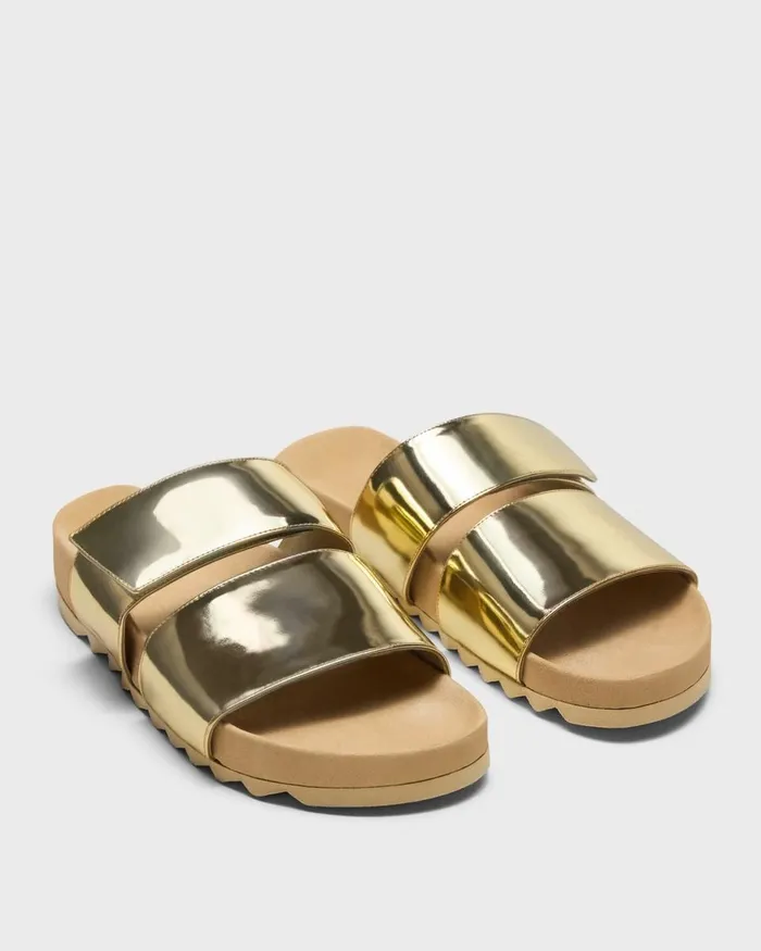 Women Theory Shoes Slide Sandals In Metallic Leather Light Gold