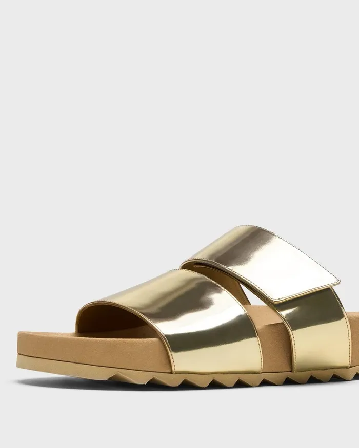 Women Theory Shoes Slide Sandals In Metallic Leather Light Gold
