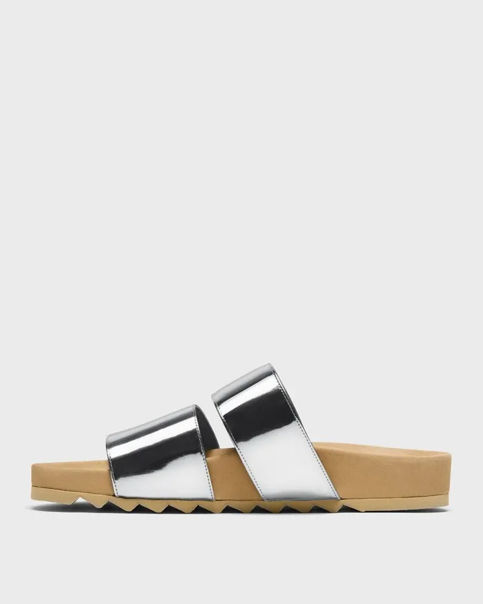 Women Theory Shoes Slide Sandals In Metallic Leather Silver
