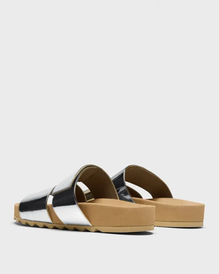 Women Theory Shoes Slide Sandals In Metallic Leather Silver