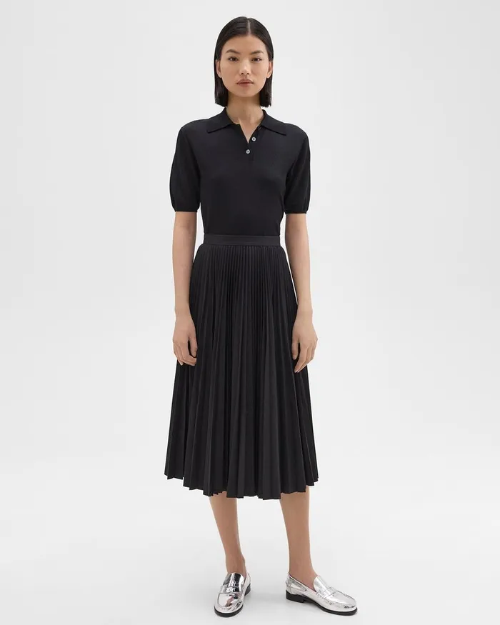 Women Theory Skirts Pleated Midi Skirt In Sleek Poplin Black