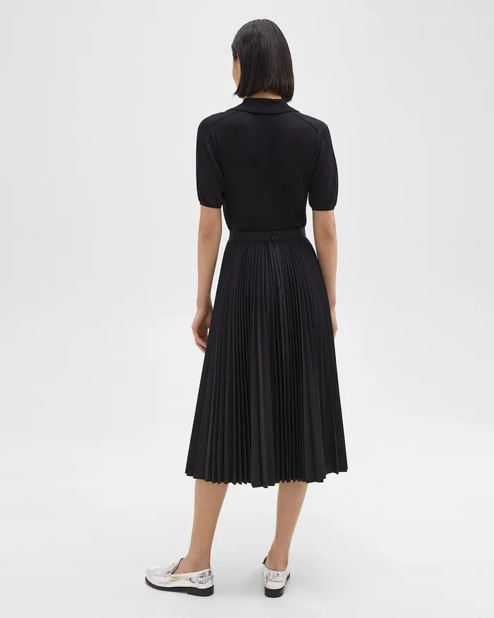 Women Theory Skirts Pleated Midi Skirt In Sleek Poplin Black