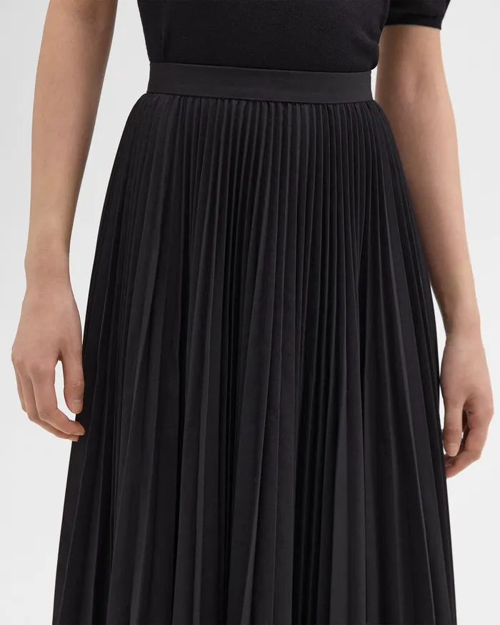Women Theory Skirts Pleated Midi Skirt In Sleek Poplin Black