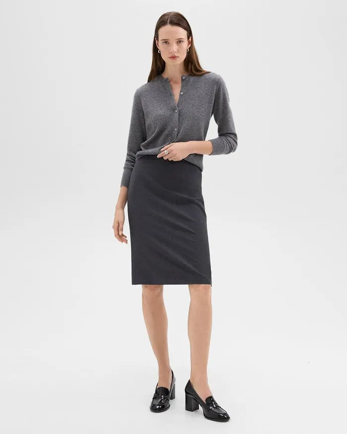 Women Theory Skirts Slim Pencil Skirt In Good Wool Charcoal Melange