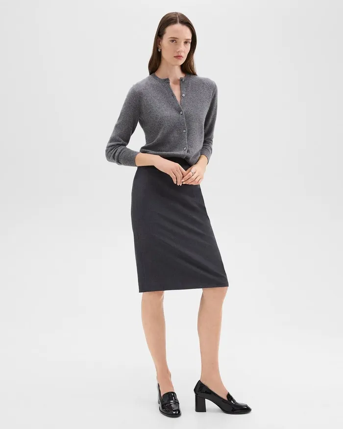 Women Theory Skirts Slim Pencil Skirt In Good Wool Charcoal Melange