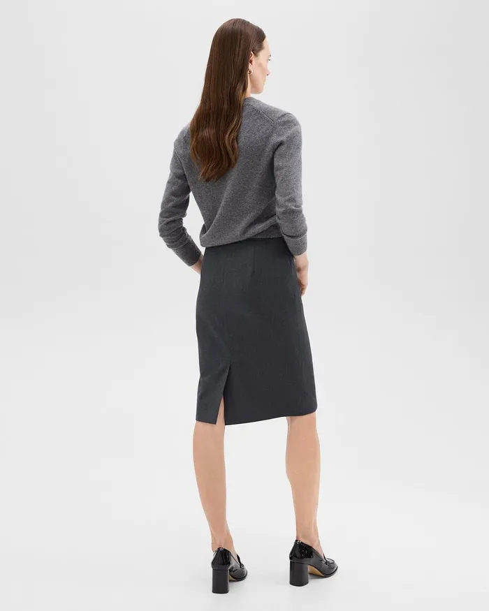 Women Theory Skirts Slim Pencil Skirt In Good Wool Charcoal Melange