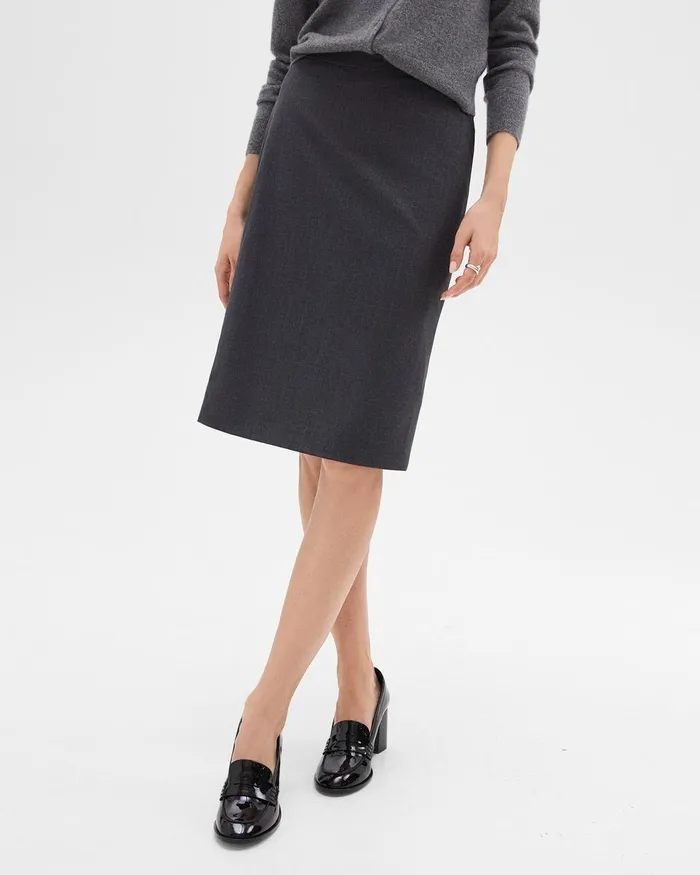 Women Theory Skirts Slim Pencil Skirt In Good Wool Charcoal Melange