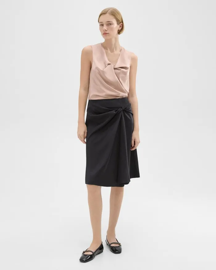 Women Theory Skirts Twisted Midi Skirt Black