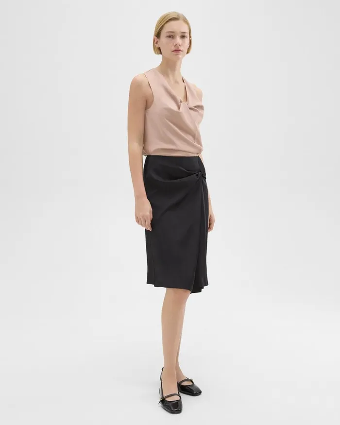 Women Theory Skirts Twisted Midi Skirt Black