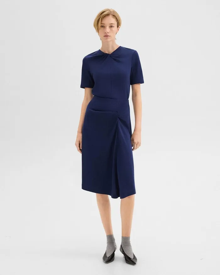 Women Theory Skirts Twisted Midi Skirt In ViscoseWool Marina Blue