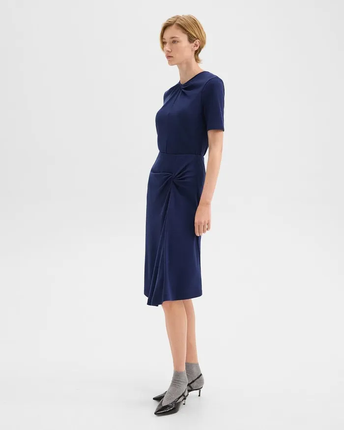 Women Theory Skirts Twisted Midi Skirt In ViscoseWool Marina Blue
