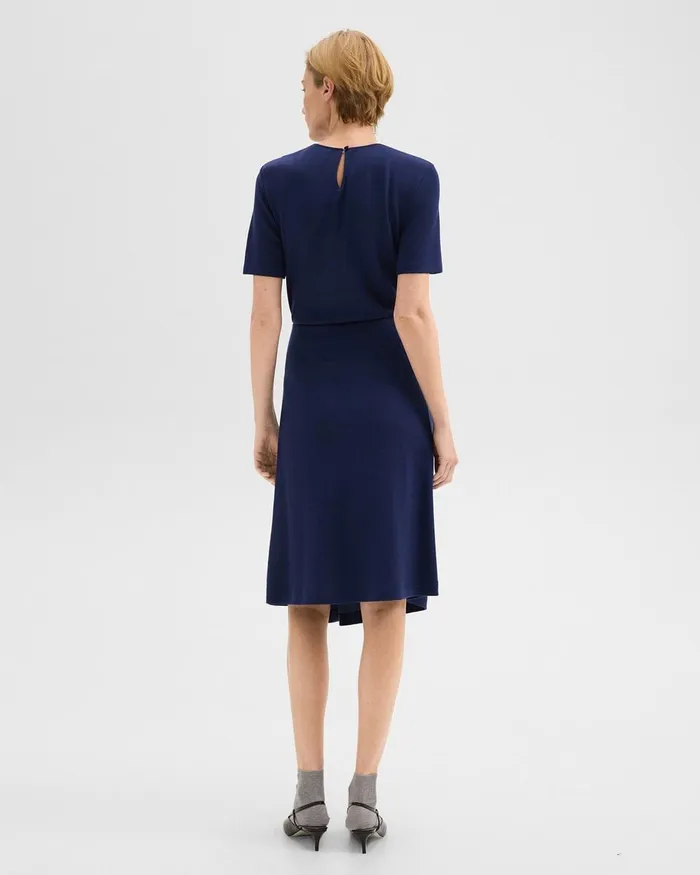 Women Theory Skirts Twisted Midi Skirt In ViscoseWool Marina Blue