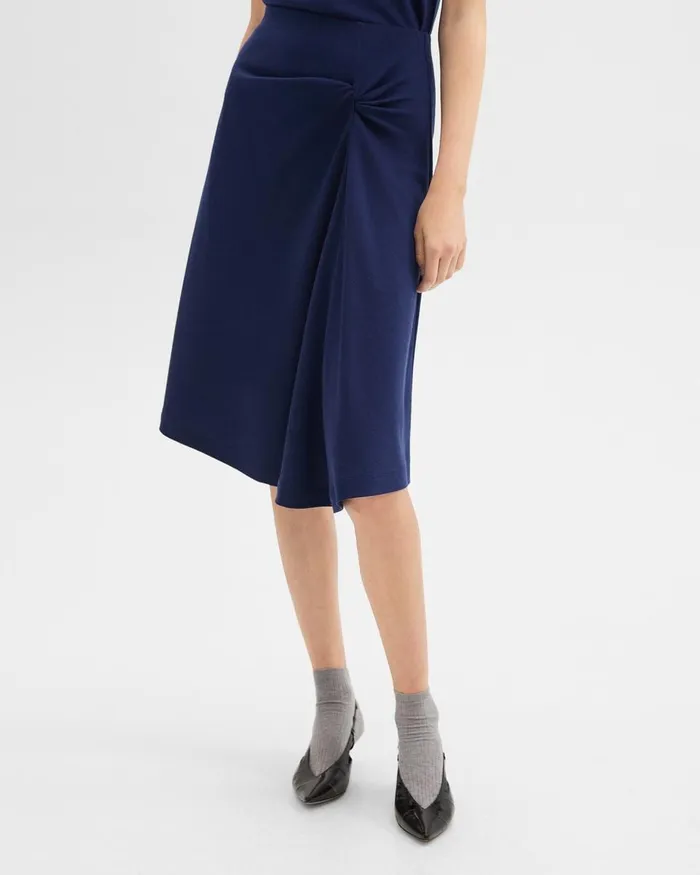 Women Theory Skirts Twisted Midi Skirt In ViscoseWool Marina Blue