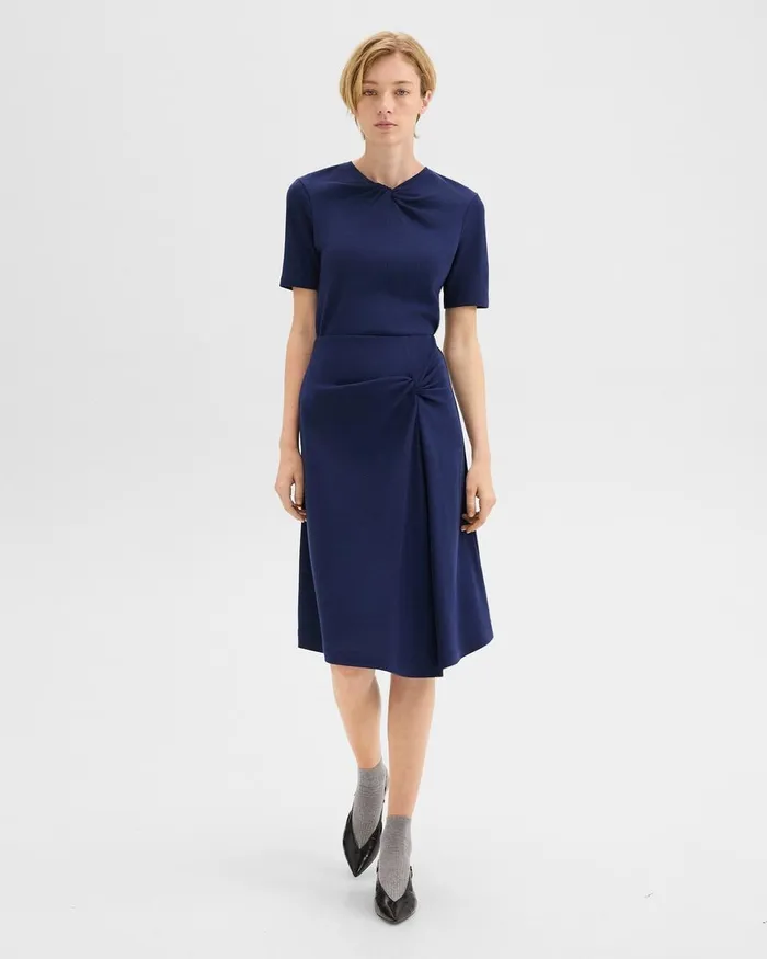 Women Theory Skirts Twisted Midi Skirt In ViscoseWool Marina Blue