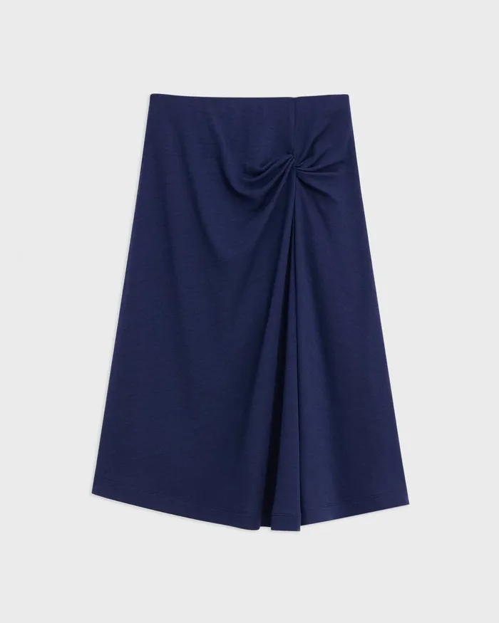 Women Theory Skirts Twisted Midi Skirt In ViscoseWool Marina Blue