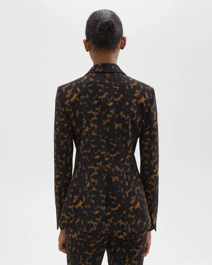 Women Theory Suits Staple Blazer In Tortoiseshell Printed Crepe Dark Brown Multi