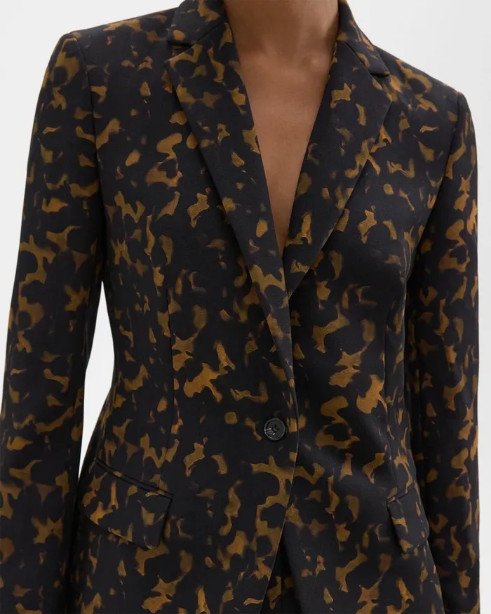 Women Theory Suits Staple Blazer In Tortoiseshell Printed Crepe Dark Brown Multi