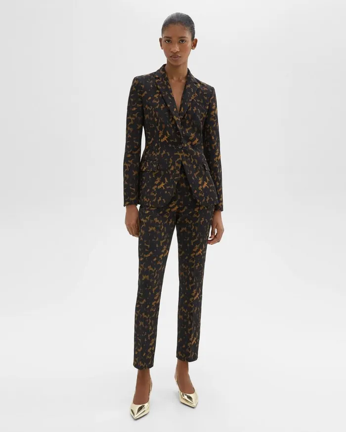 Women Theory Suits Staple Blazer In Tortoiseshell Printed Crepe Dark Brown Multi