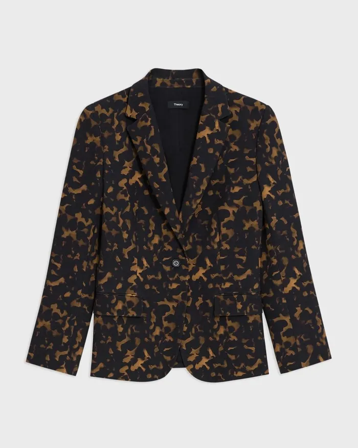 Women Theory Suits Staple Blazer In Tortoiseshell Printed Crepe Dark Brown Multi