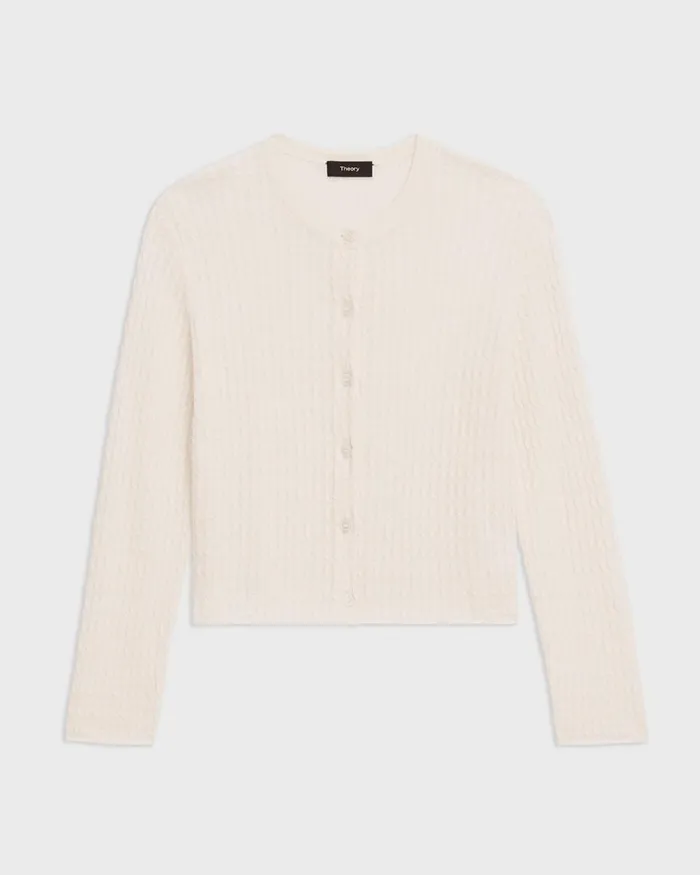Women Theory Sweaters Cardigans Crewneck Cardigan In Cable Knit Linen Bone