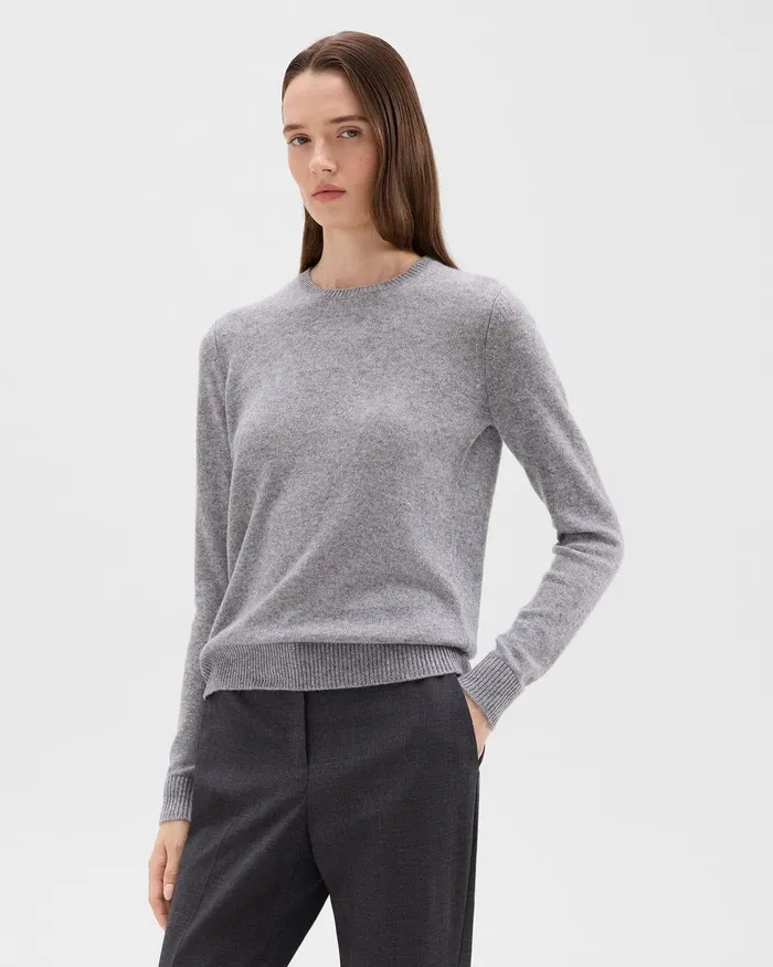 Women Theory Sweaters Cardigans Crewneck Sweater In Feather Cashmere Husky