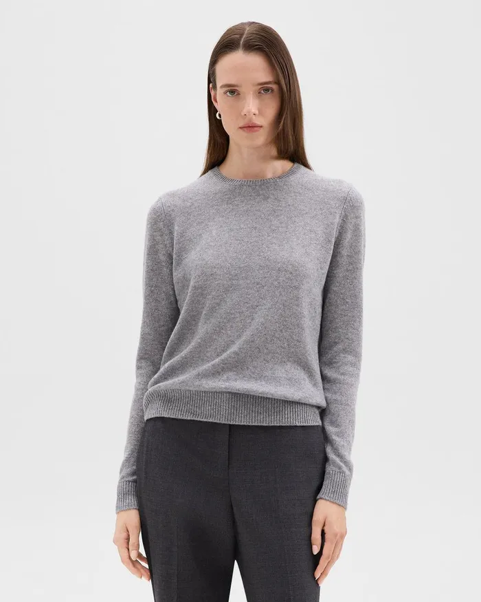 Women Theory Sweaters Cardigans Crewneck Sweater In Feather Cashmere Husky