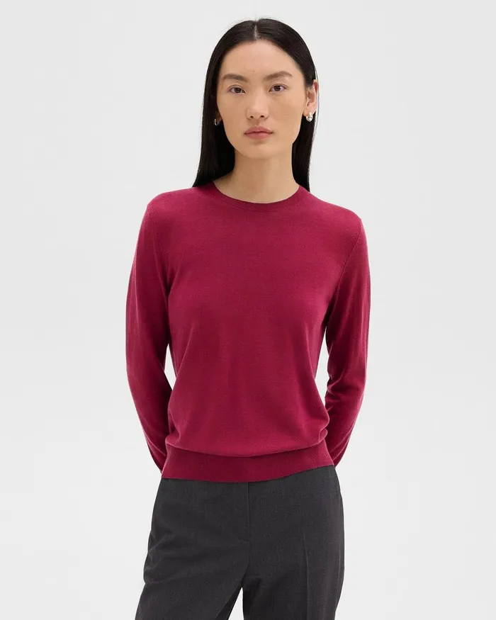 Women Theory Sweaters Cardigans Crewneck Sweater In Regal Wool Deep Rose