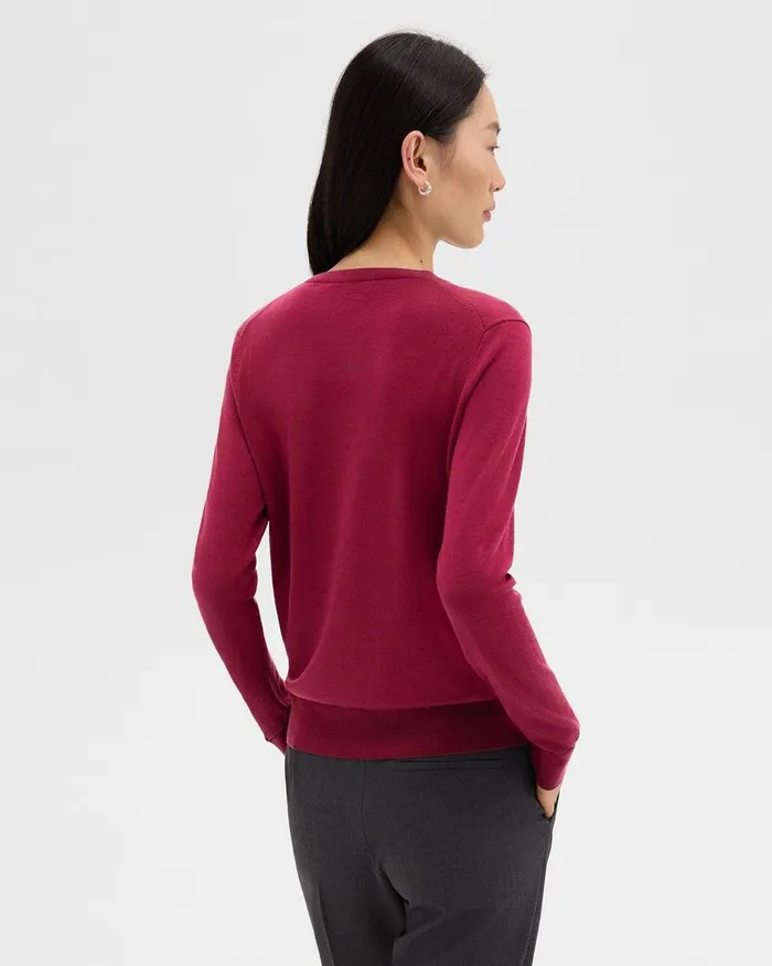 Women Theory Sweaters Cardigans Crewneck Sweater In Regal Wool Deep Rose