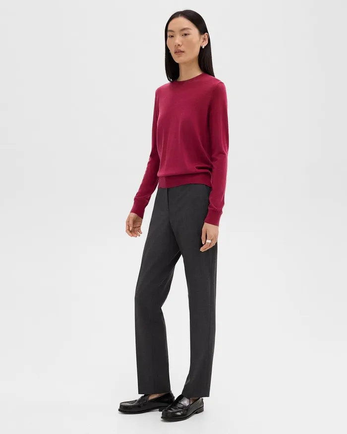 Women Theory Sweaters Cardigans Crewneck Sweater In Regal Wool Deep Rose