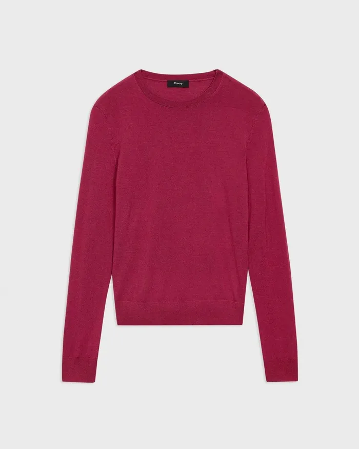 Women Theory Sweaters Cardigans Crewneck Sweater In Regal Wool Deep Rose