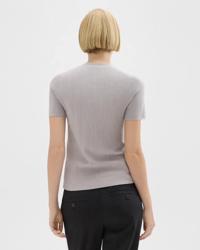 Women Theory Sweaters Cardigans Rib Knit ShortSleeve Henley Warm Silver