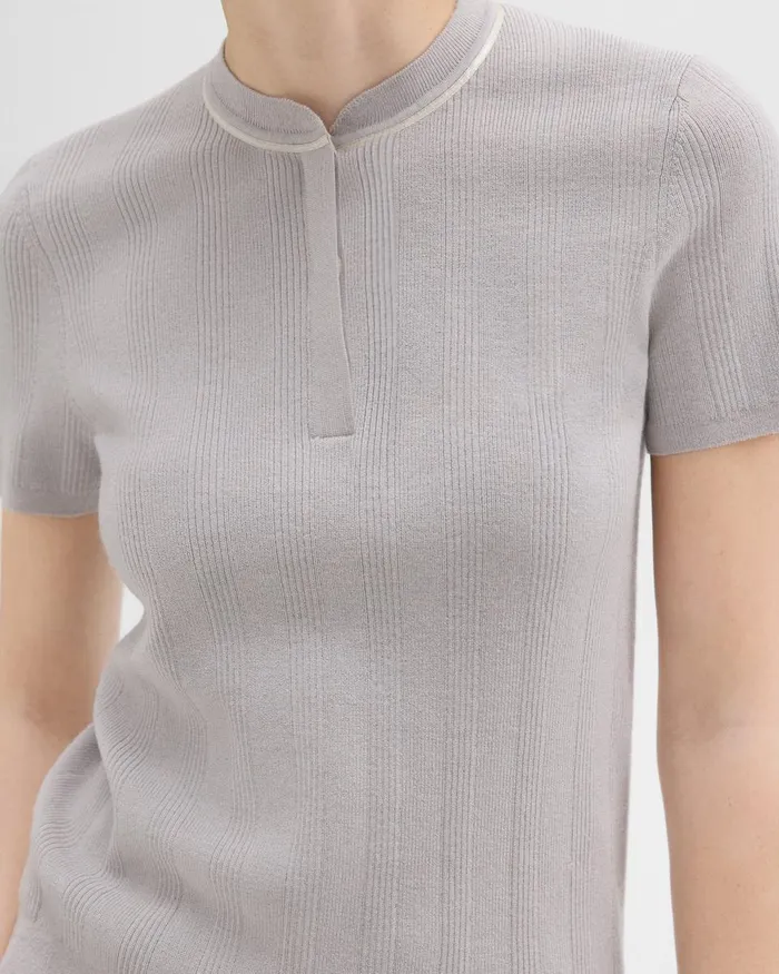 Women Theory Sweaters Cardigans Rib Knit ShortSleeve Henley Warm Silver